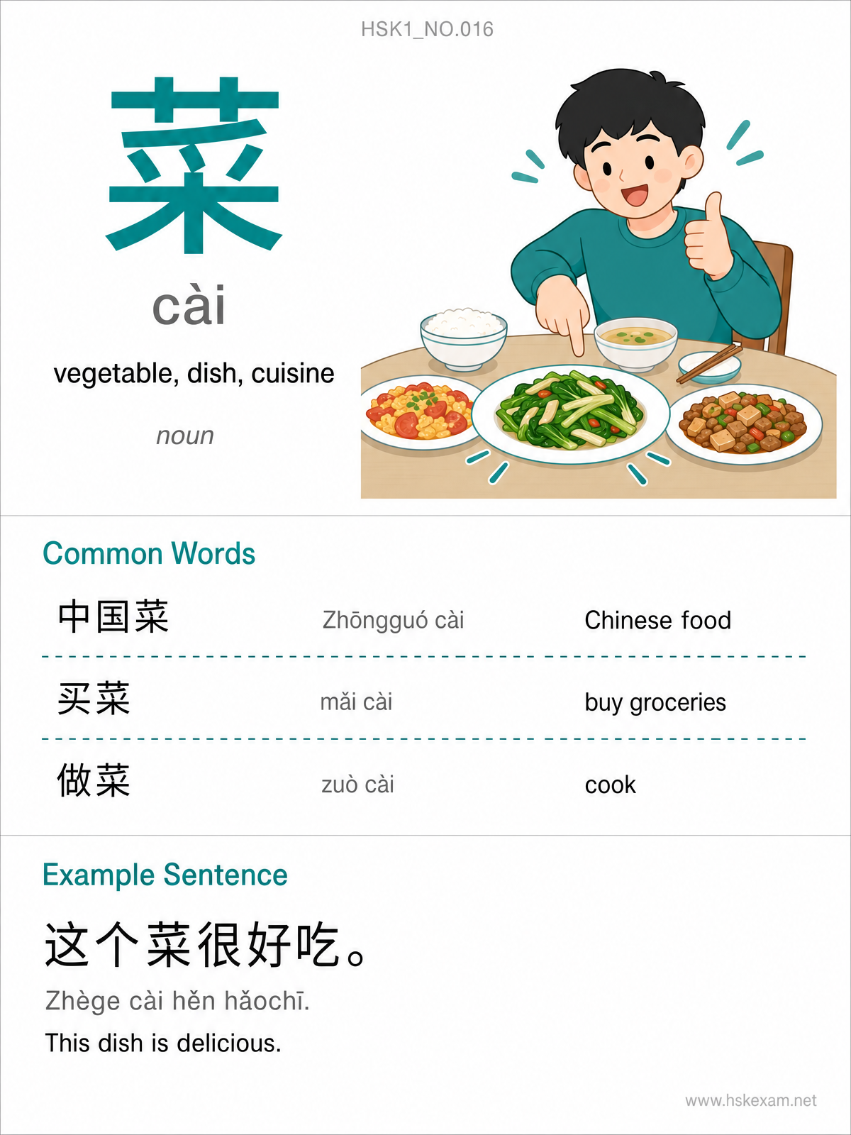 HSK 1 Flashcard: 菜 (cài)